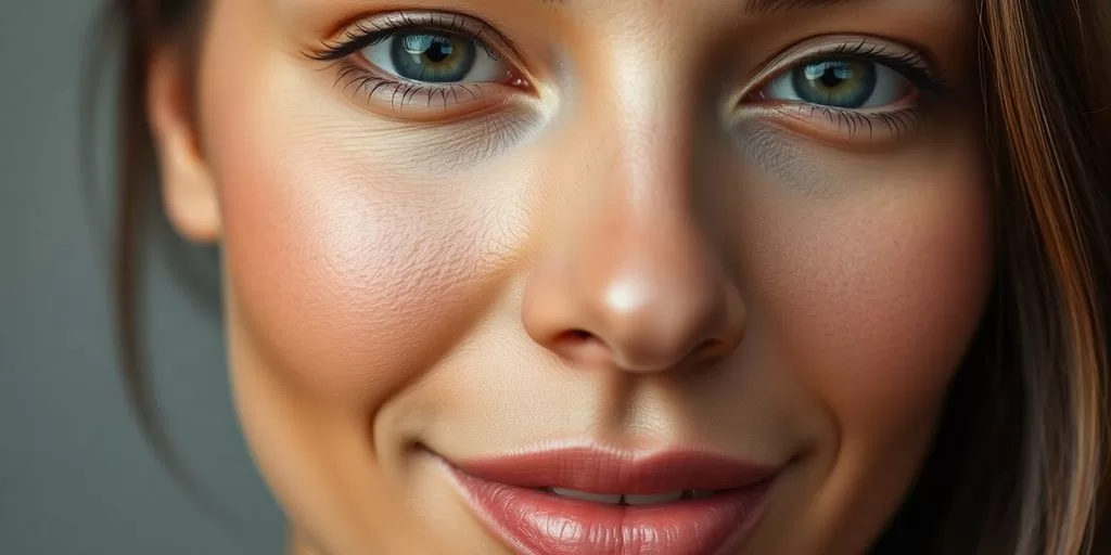 A woman's face with even skin tone and age spots